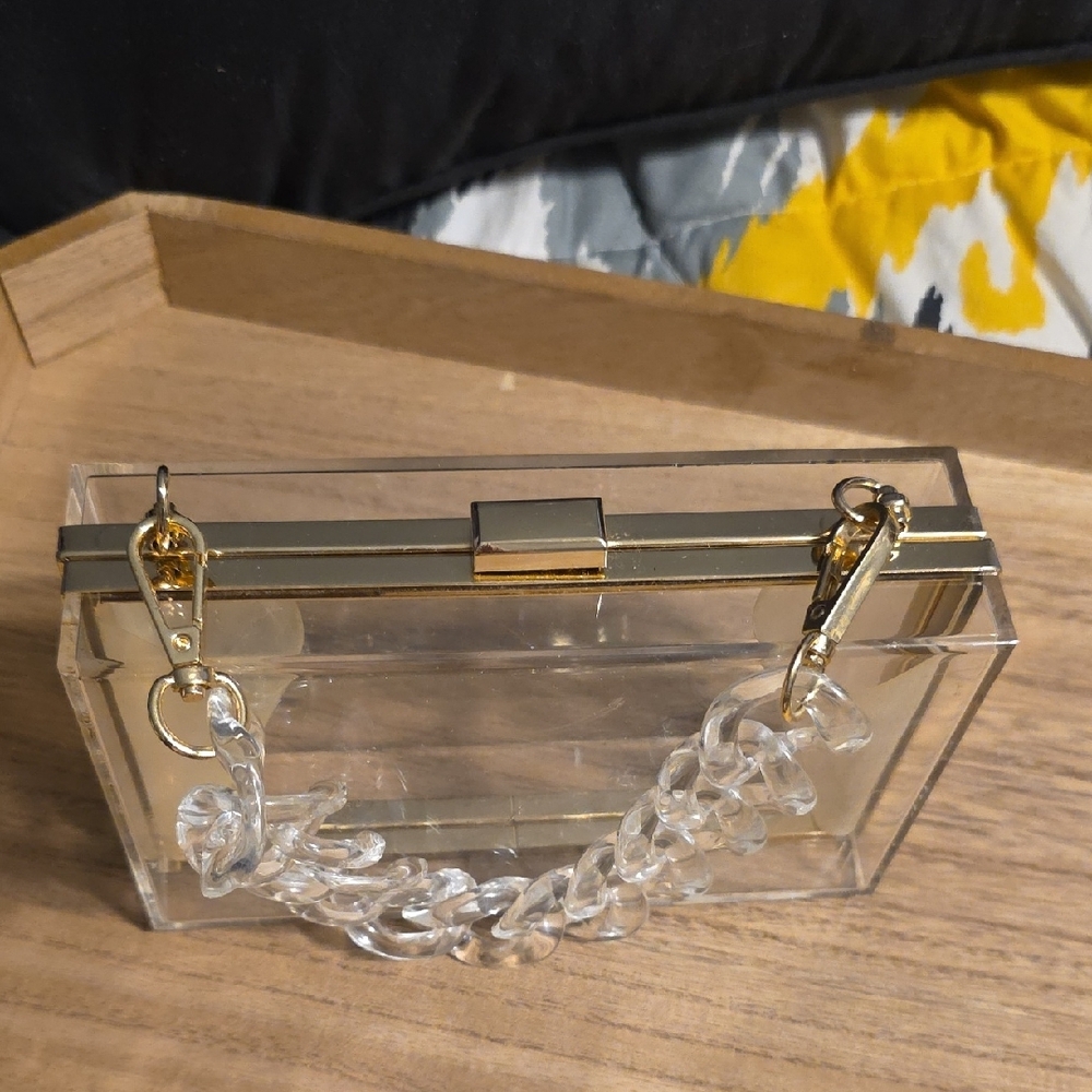 Elegant Clear Acrylic Box Style Clutch With Gold Accents View 5